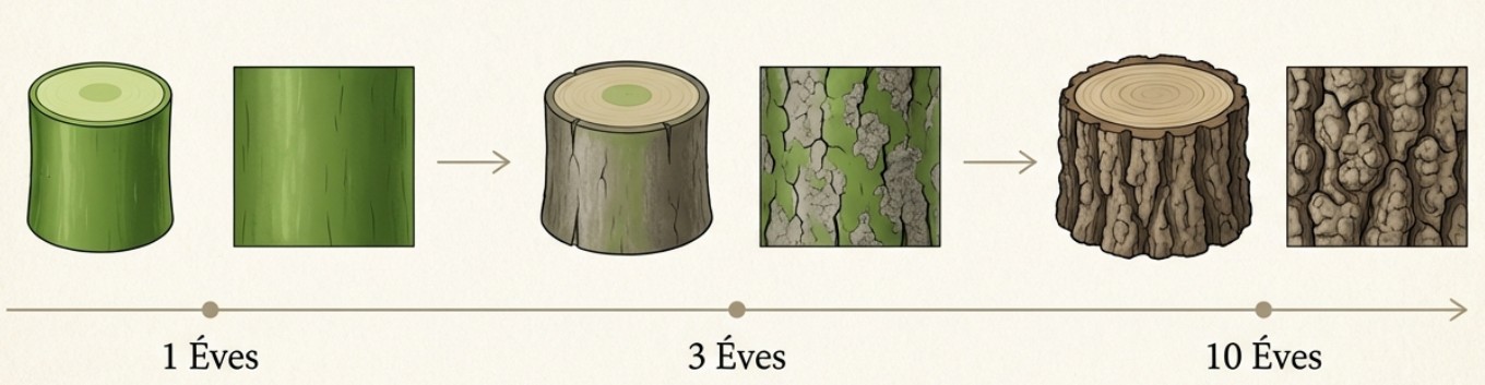 Development of rough bark over time